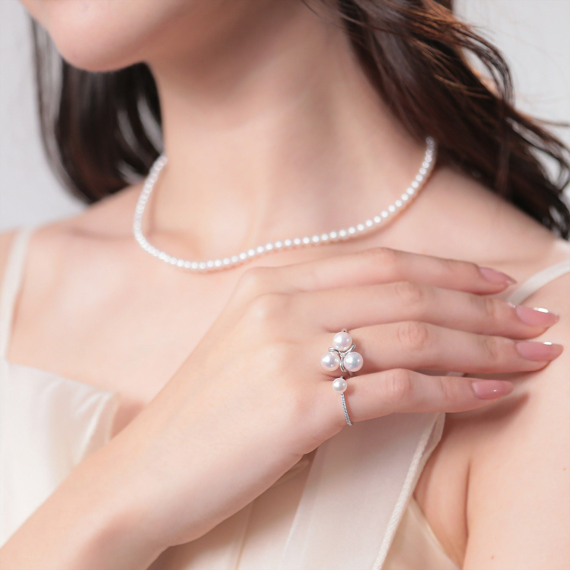 WEB限定】あこや真珠 3粒 リング6.5-7.0mm K18WG | あこや真珠リング