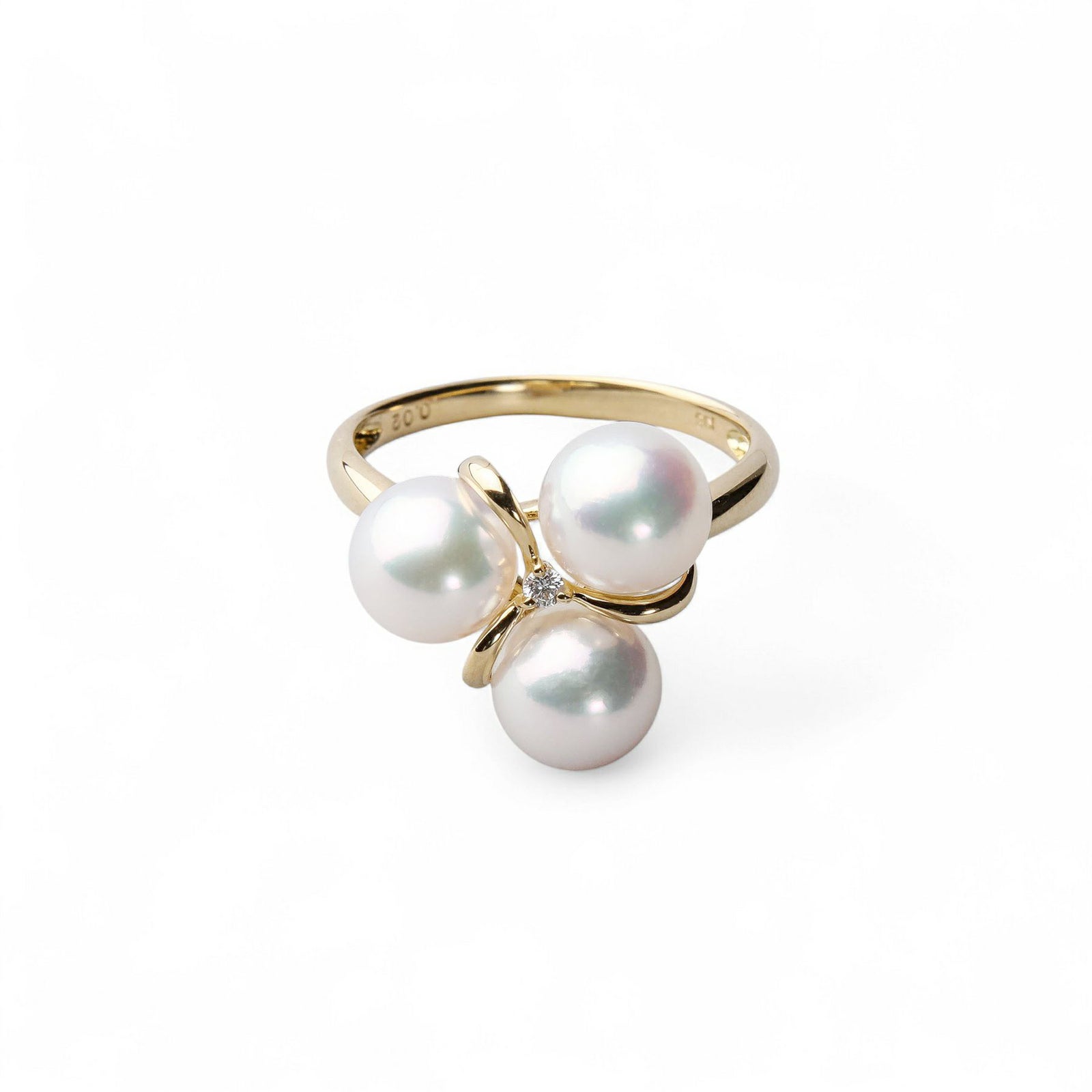 あこや真珠 3粒 ダイヤリング 6.5-7.0mm D0.02 K18YG