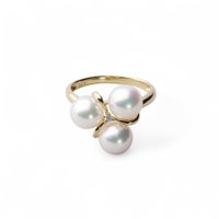 あこや真珠 3粒 ダイヤリング 6.5-7.0mm D0.02 K18YG