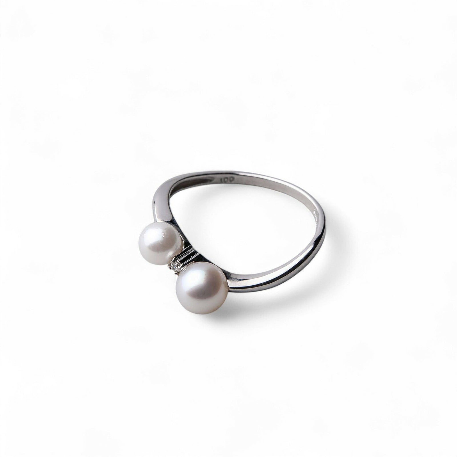 あこや真珠 2粒 カーブリング 4.5-5.0/5.5-6.0mm D0.01 K18WG