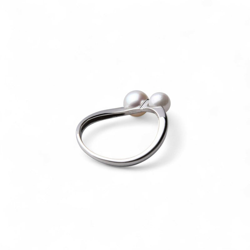 あこや真珠 2粒 カーブリング 4.5-5.0/5.5-6.0mm D0.01 K18WG