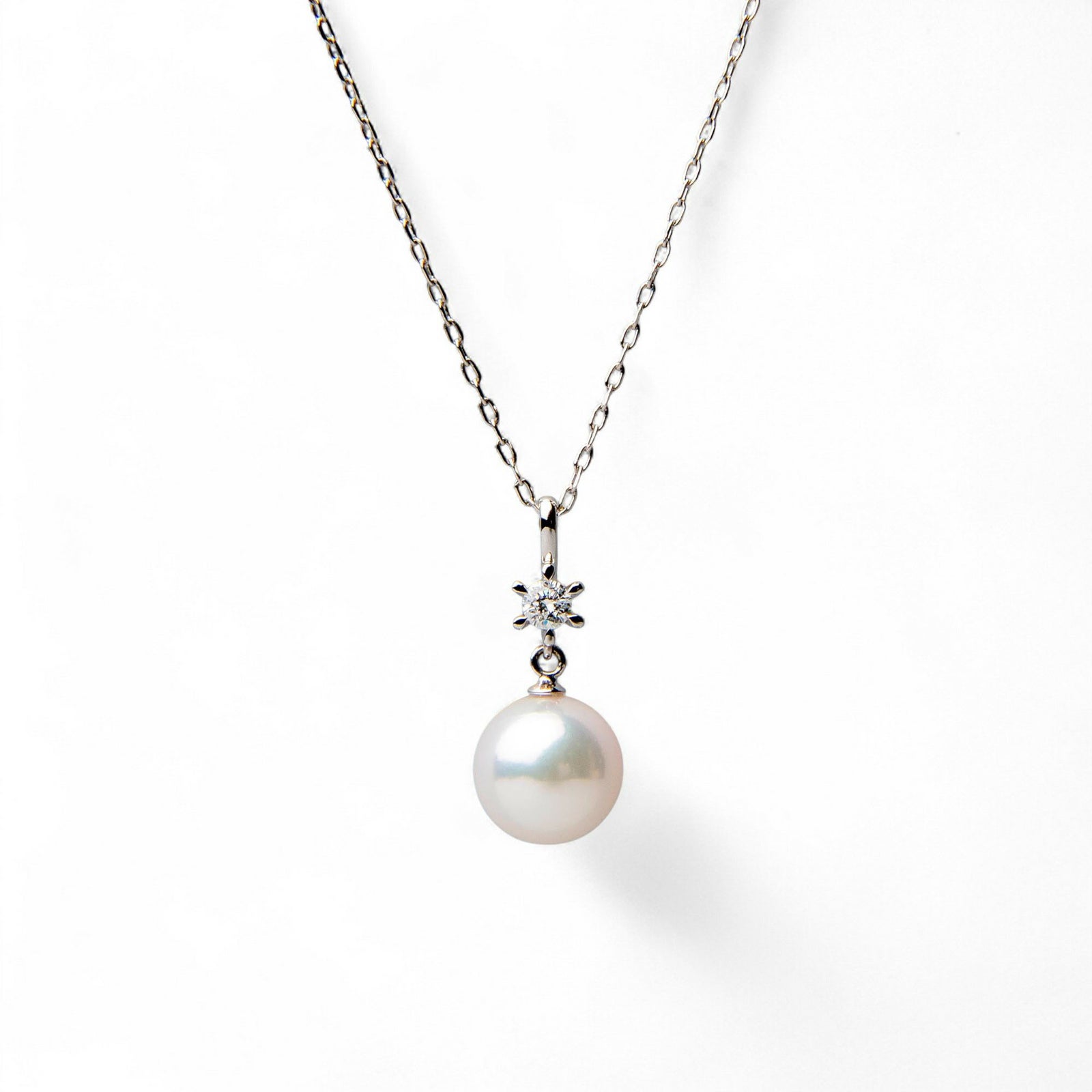 あこや真珠 7.5-8.0mm 1粒ダイヤ ペンダント 40cm K18WG/K18YG