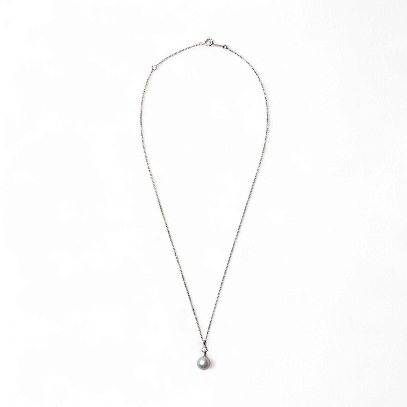 あこや真珠 7.5-8.0mm 1粒ダイヤ ペンダント 40cm K18WG/K18YG