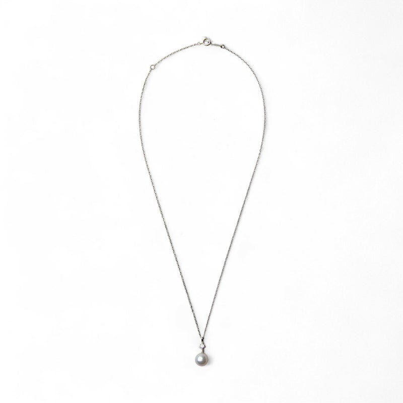 あこや真珠 7.5-8.0mm 1粒ダイヤ ペンダント 40cm K18WG/K18YG