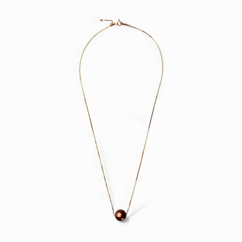 Tahiain+ タヒチ黒蝶真珠(チョコ)　スルーペンダント　11.3mm K18PG　45cm スライド式　一点物