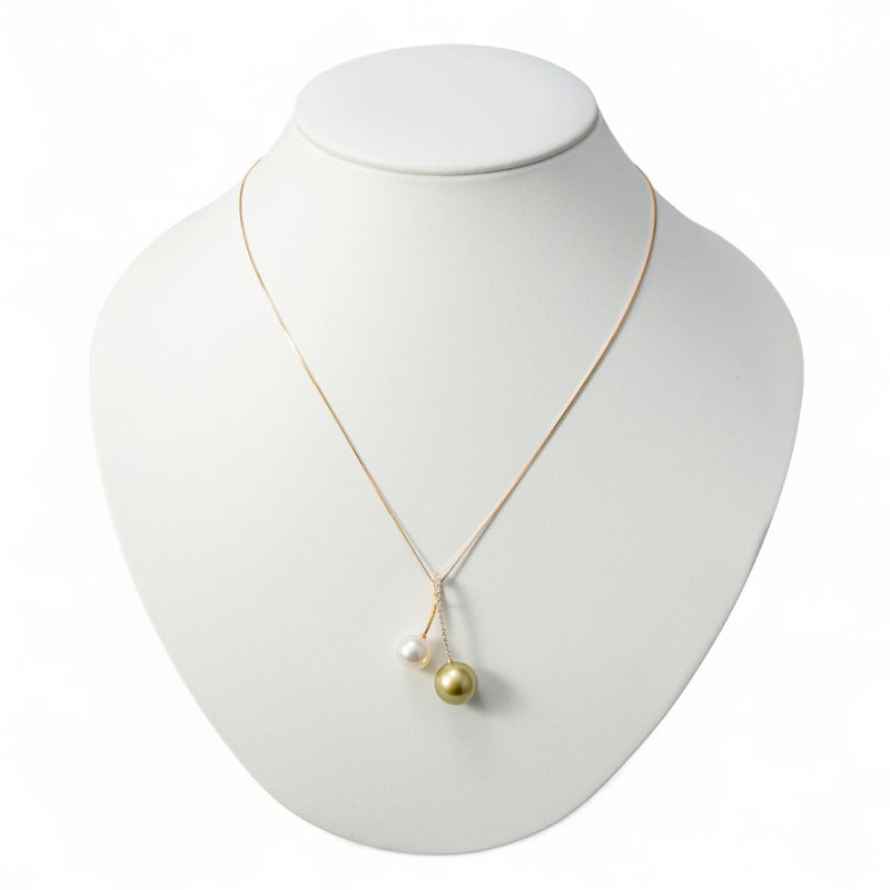 Tahiain+ タヒチ黒蝶真珠(ピスタチオ)/あこや真珠 ツインデザインペントップ