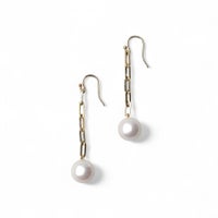 Luxe あこや真珠無調色 ペーパークリップチェーン フックピアス  9.0-9.5mm　K18