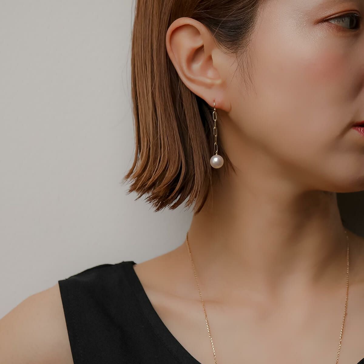 LUXE あこや真珠 チェーンピアス 9.0-9.5mm K18YG | WSP（ダブル