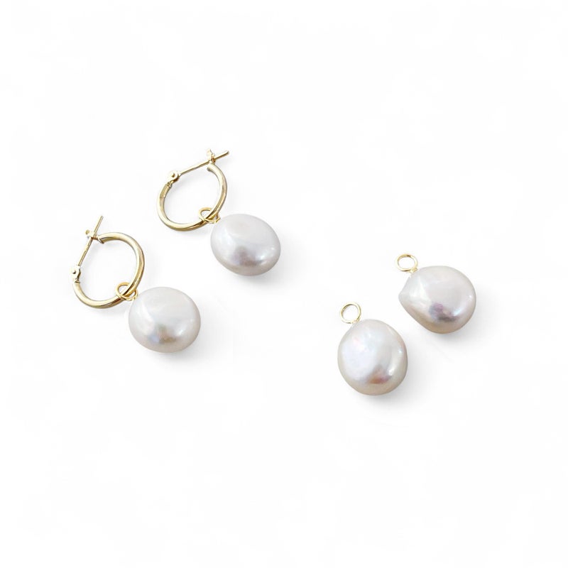 Unique+ 淡水真珠 ピアス11-12mmUP K18YG バロック