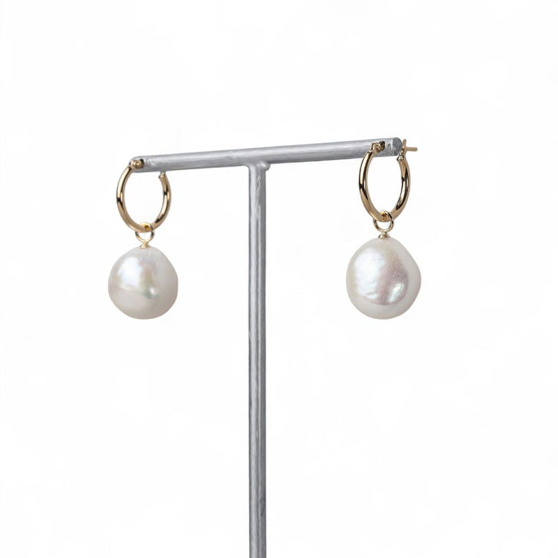 Unique+ 淡水真珠 ピアス11-12mmUP K18YG バロック