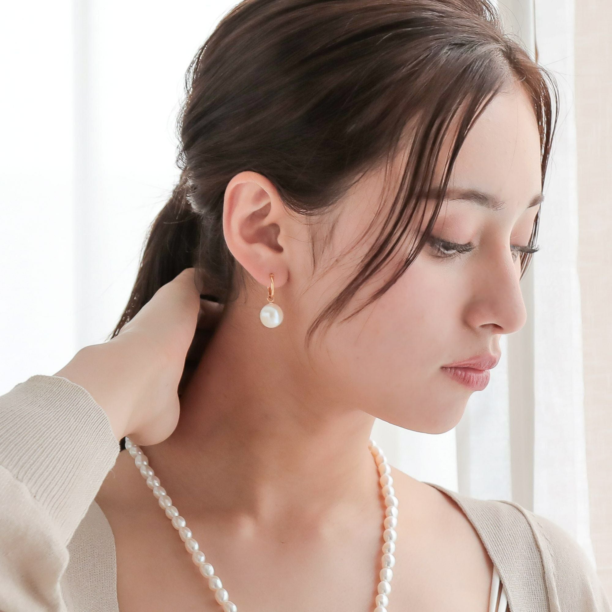 WEB限定】Unique+ 淡水真珠 フープピアス 11mmUP SV925 GP/K18YG