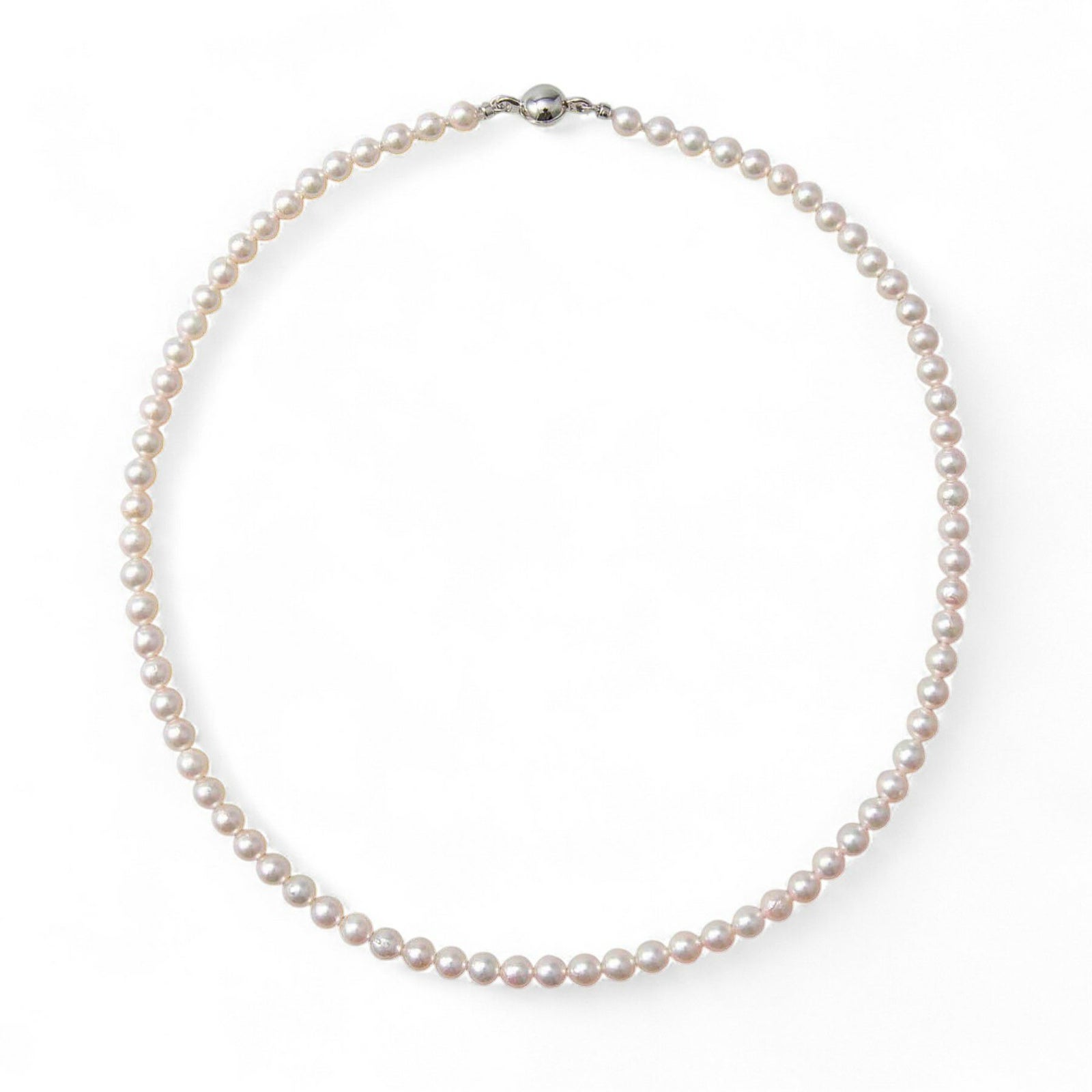 あこや真珠 パールネックレス ホワイト系 5.0-5.5mm BBB  ラウンド～セミラウンド ビーンズクラスプ（silver
