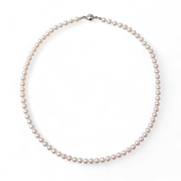 あこや真珠 パールネックレス ホワイト系 5.0-5.5mm BBB  ラウンド～セミラウンド ビーンズクラスプ（silver