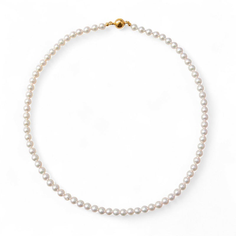 あこや真珠 パールネックレス ホワイト系 5.0-5.5mm BBB  ラウンド～セミラウンド ビーンズクラスプ（silver