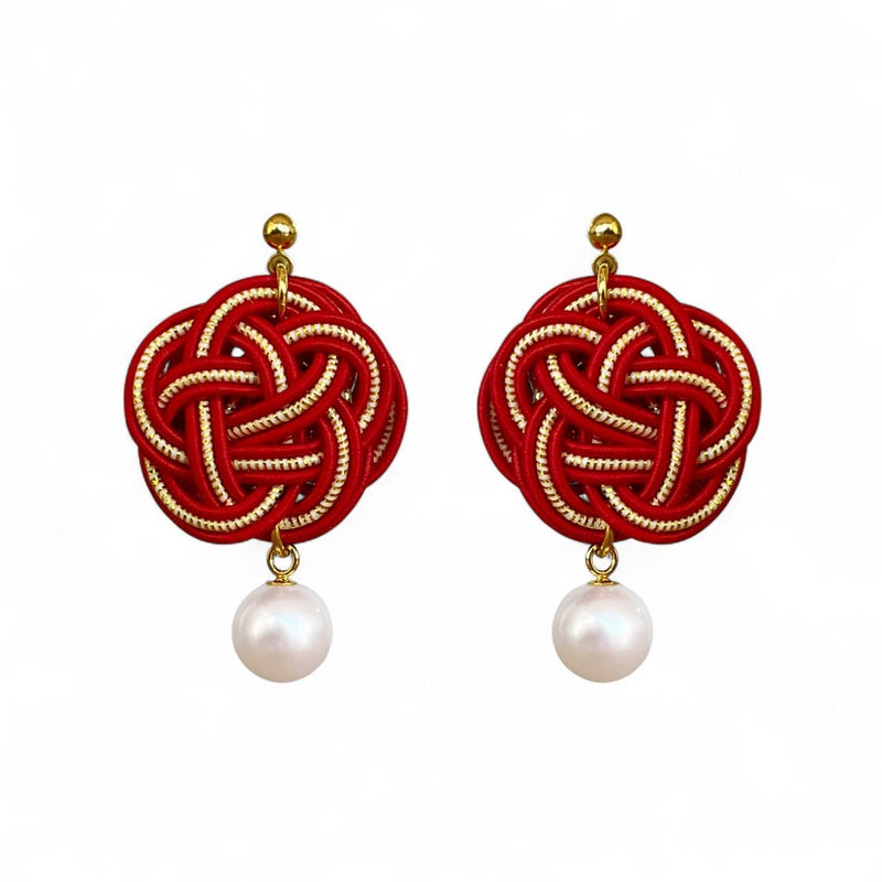 あこや真珠 水引ピアス 7.5-8.0mm SILVER