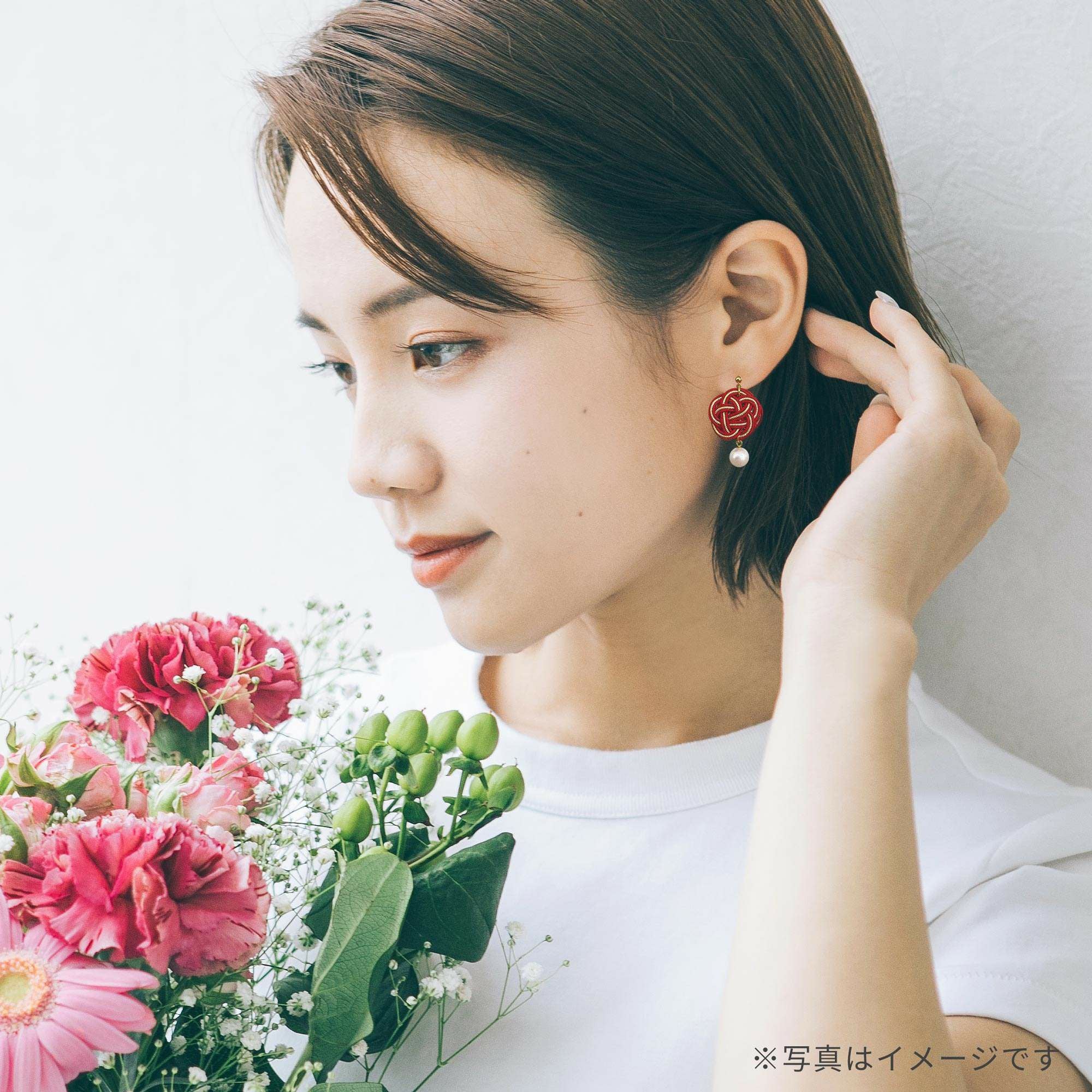あこや真珠 水引ピアス7.5-8.0mm SILVER 赤×金 | あこや真珠ピアス