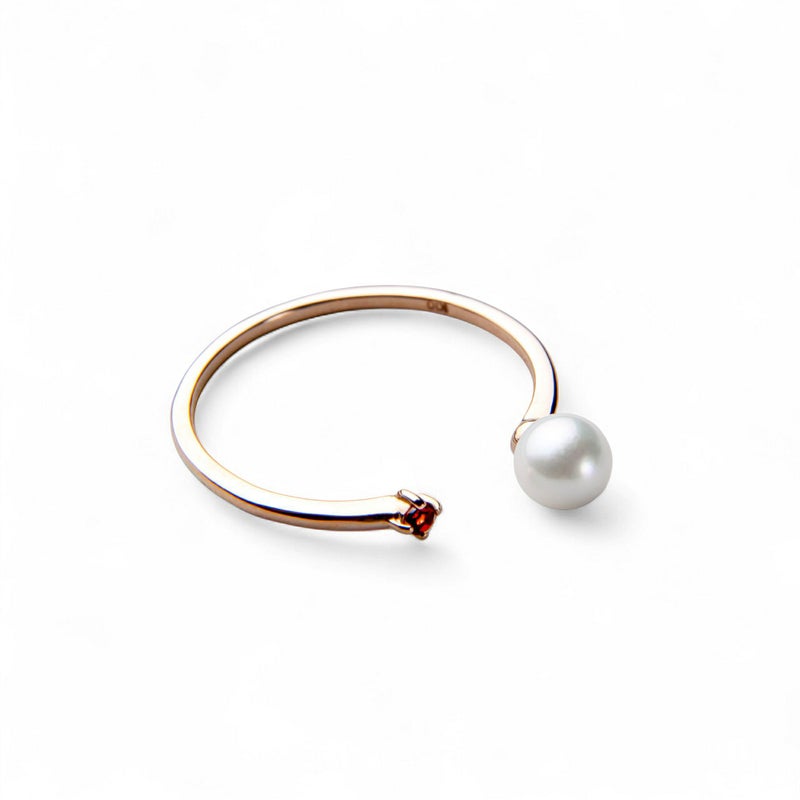 Felice あこや真珠4.5mm フォークリング　K10PG/ガーネット