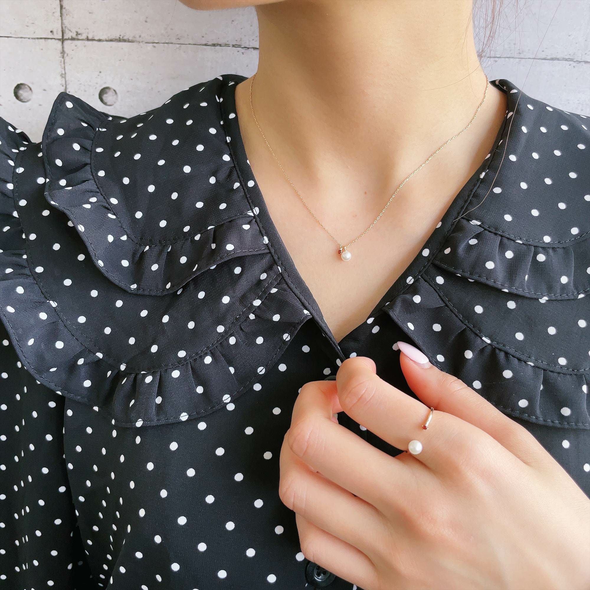 Felice あこや真珠 フォークリング4.5-5.0mm K10PG ガーネット