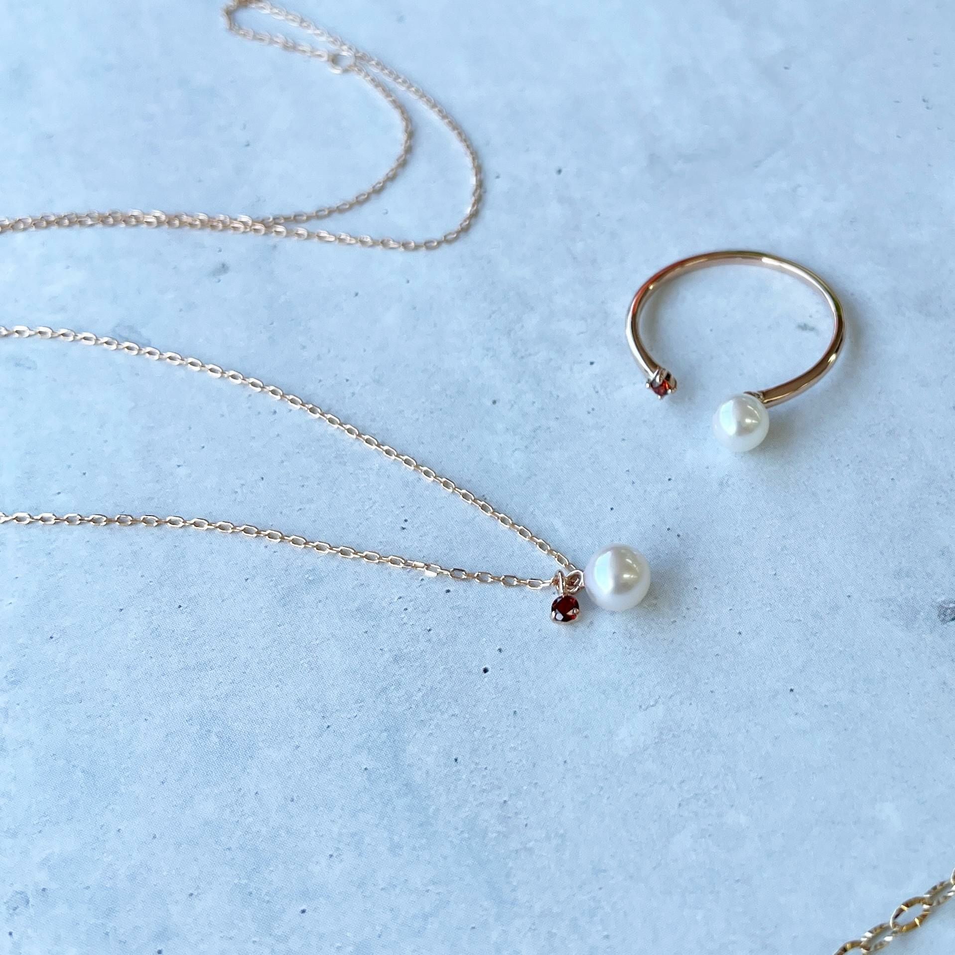 Felice あこや真珠 フォークリング4.5-5.0mm K10PG ガーネット