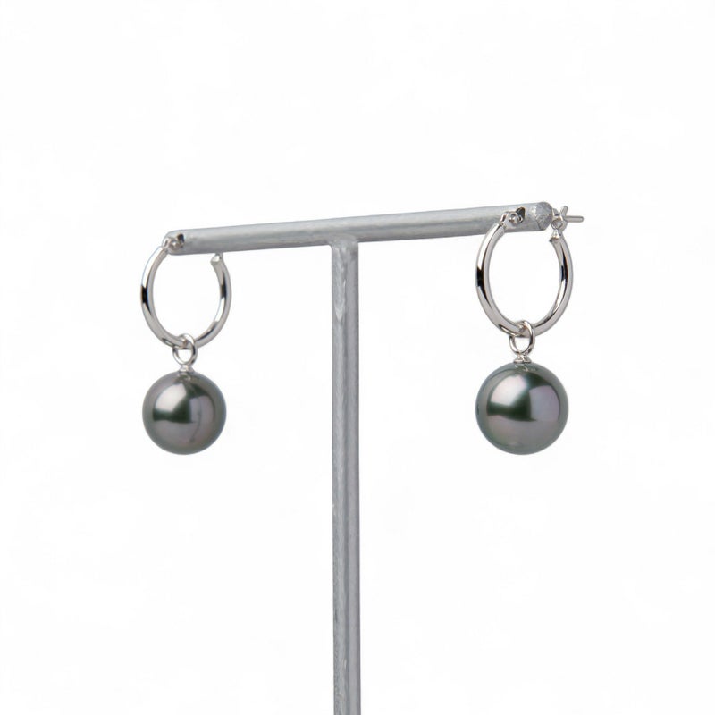 タヒチ黒蝶真珠 フープピアス9mmUP K14WG