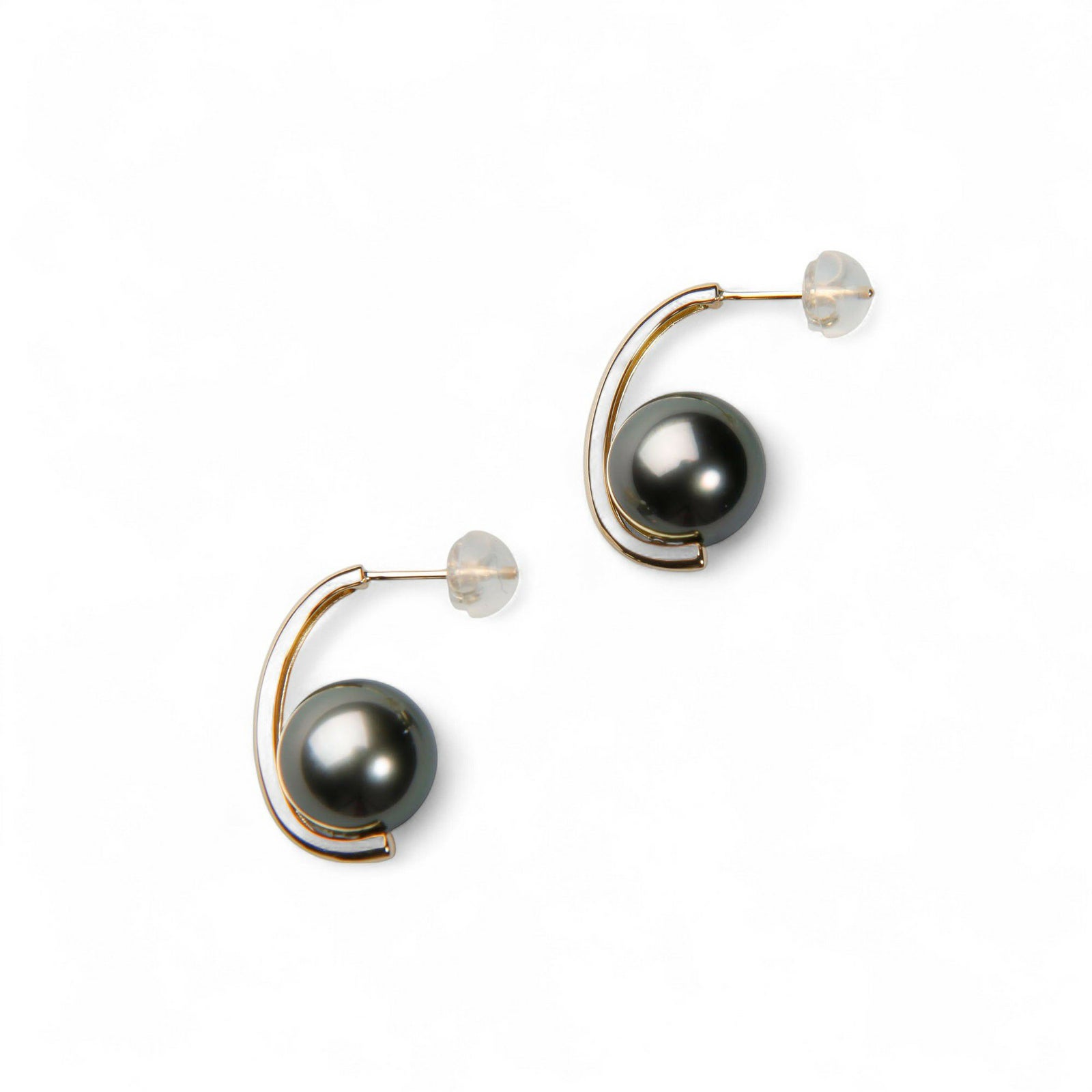 LUXE タヒチ黒蝶真珠 ピアス9.0-9.5mm K18WG/YG