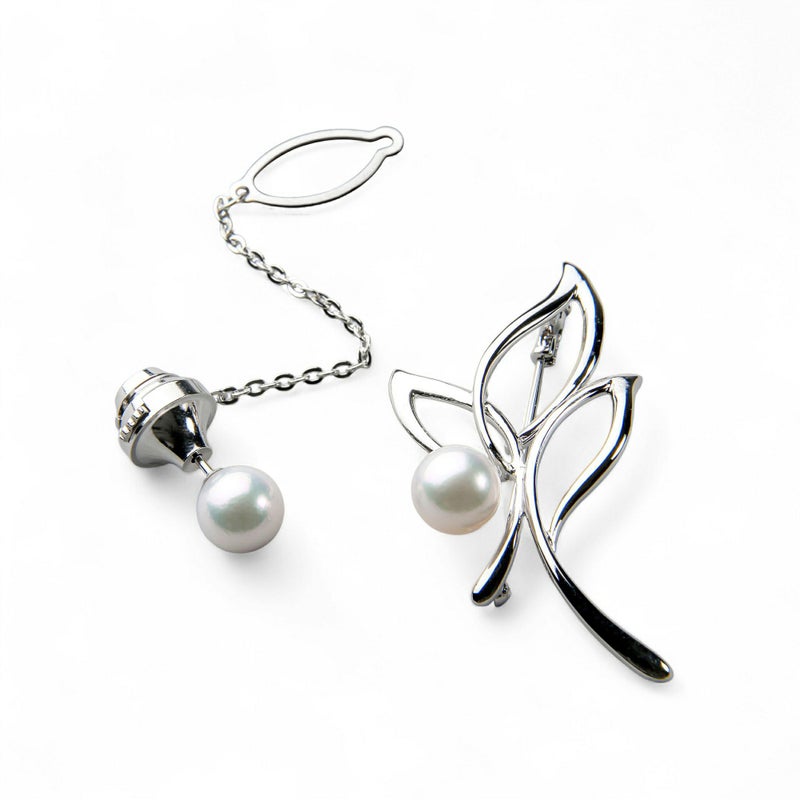  あこや真珠 ブローチ & ネクタイピン セット(B)