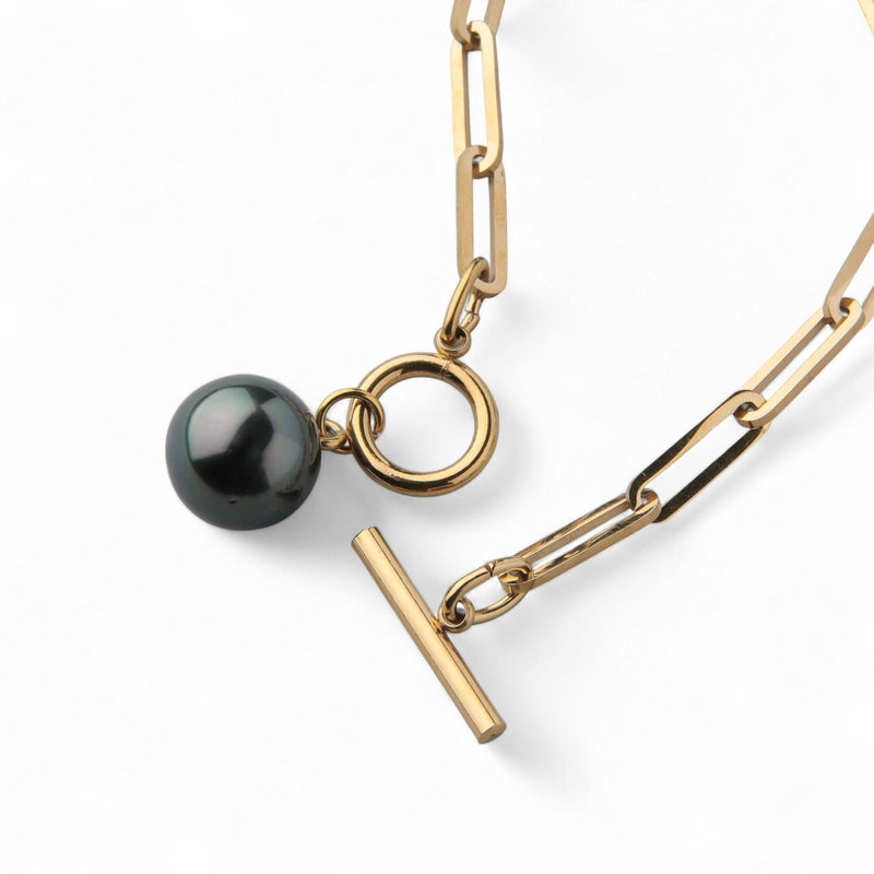 Tahitian+ タヒチ黒蝶真珠 チェーンブレスレット　11mmUP SUS316L GP