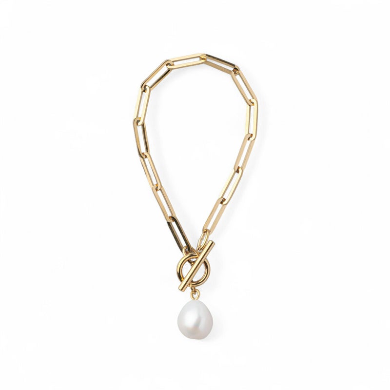 Unique+ 淡水真珠 チェーンブレスレット　12mmUP SUS316L GP