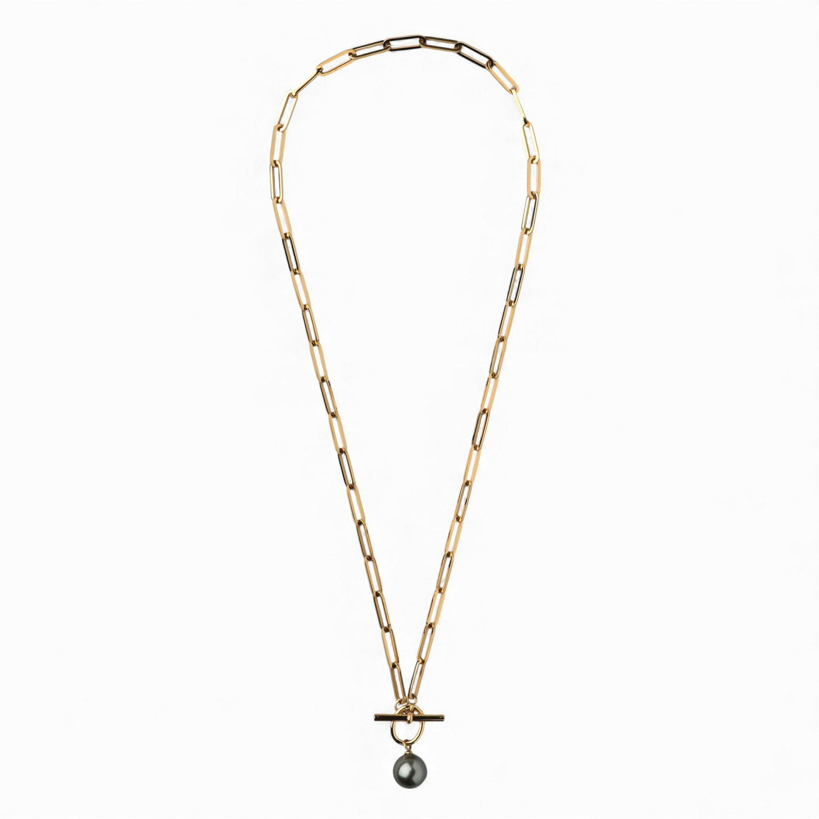 【WEB限定】Tahitian+ タヒチ黒蝶真珠 チェーンネックレス　11mmUP SUS304 GP