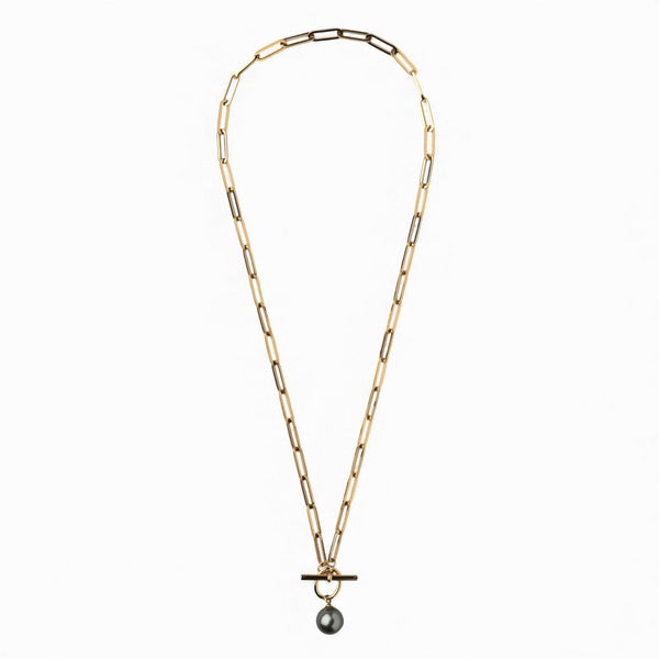 【WEB限定】Tahitian+ タヒチ黒蝶真珠 チェーンネックレス　11mmUP SUS304 GP