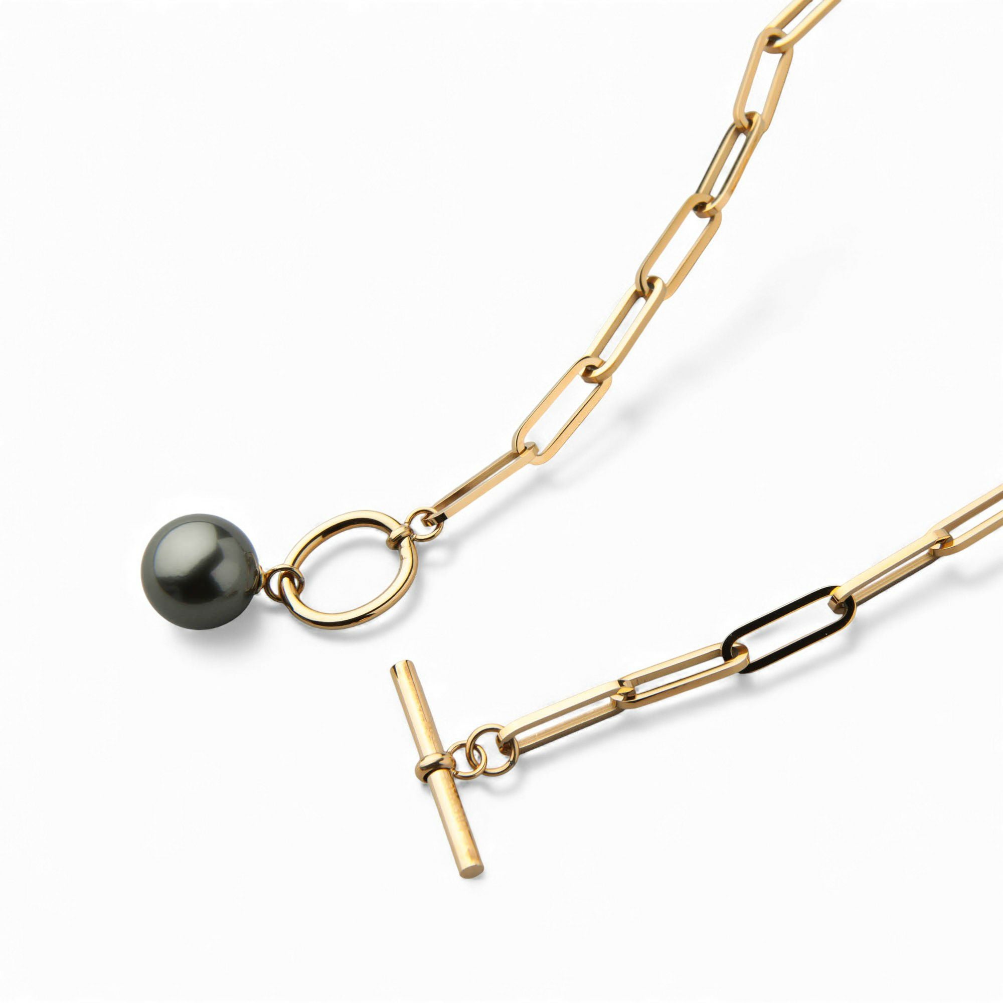 WEB限定】Tahitian+ タヒチ黒蝶真珠 チェーンネックレス 11mmUP SUS304