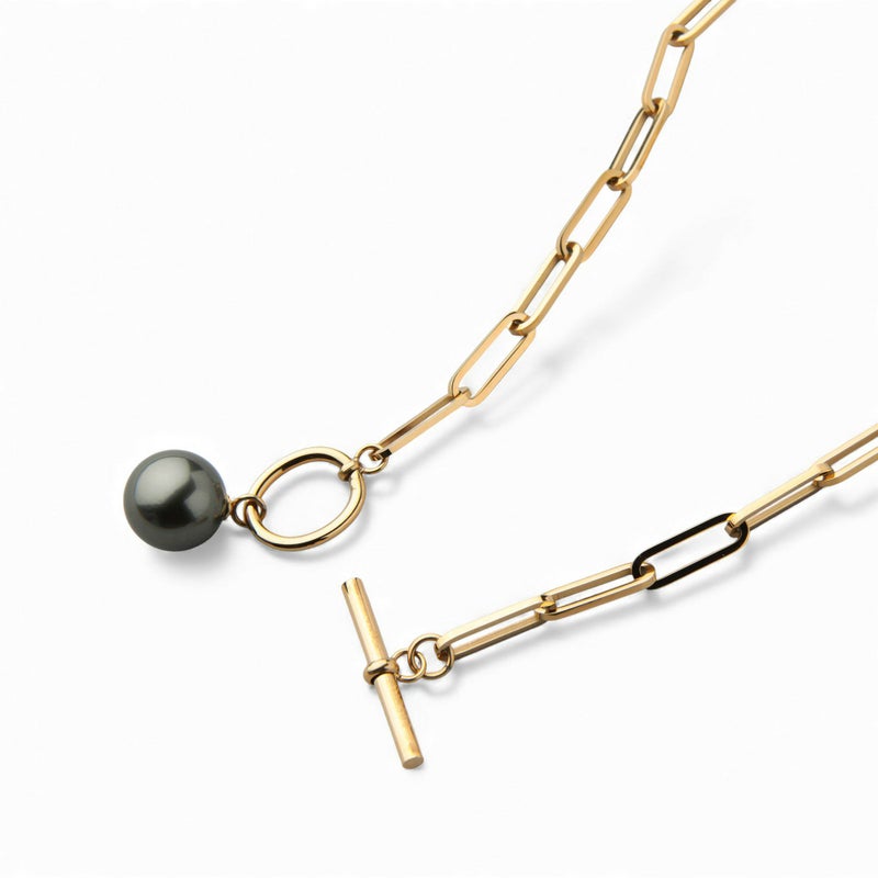 【WEB限定】Tahitian+ タヒチ黒蝶真珠 チェーンネックレス　11mmUP SUS304 GP