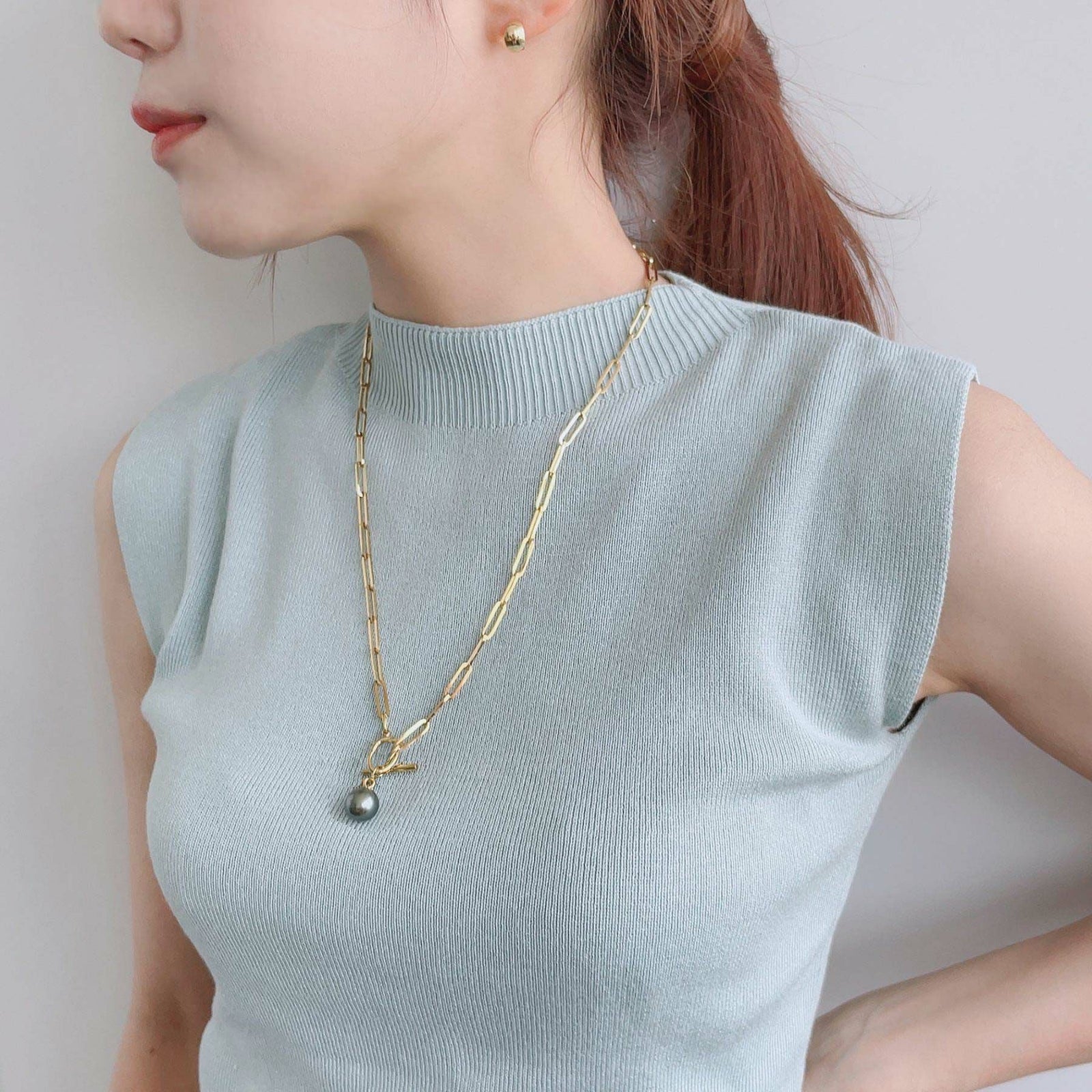 【WEB限定】Tahitian+ タヒチ黒蝶真珠 チェーンネックレス　11mmUP SUS304 GP