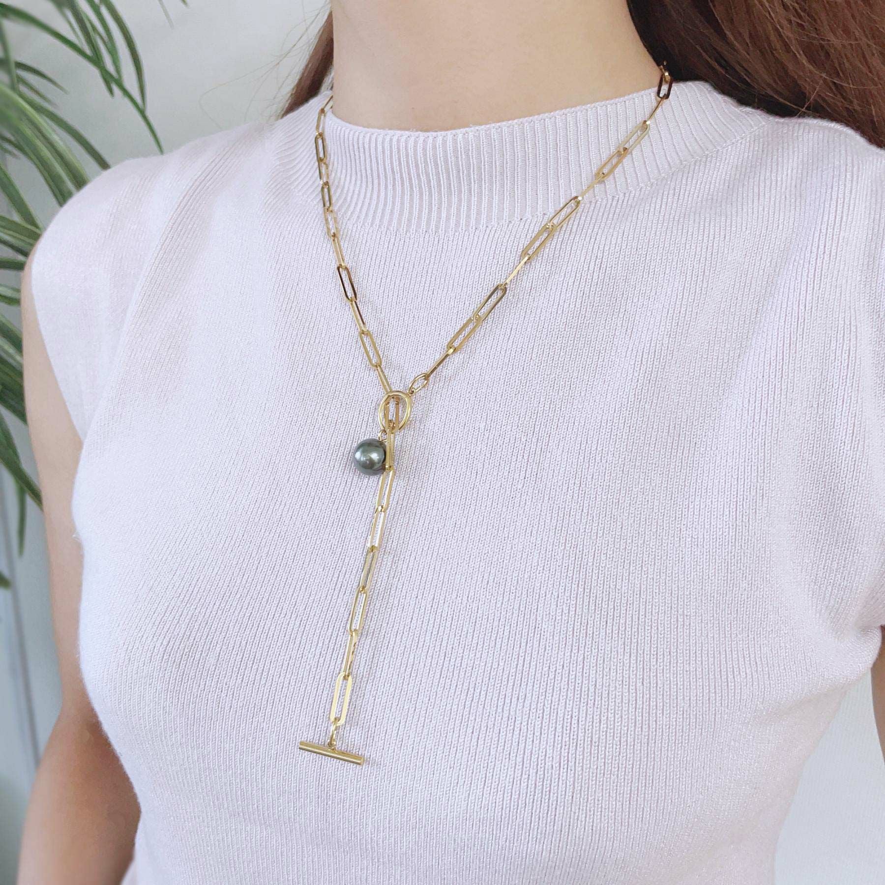 WEB限定】Tahitian+ タヒチ黒蝶真珠 チェーンネックレス 11mmUP SUS304