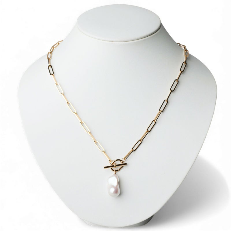 【WEB限定】Unique+ 淡水バロック真珠 チェーンネックレス　12mmUP SUS304 GP