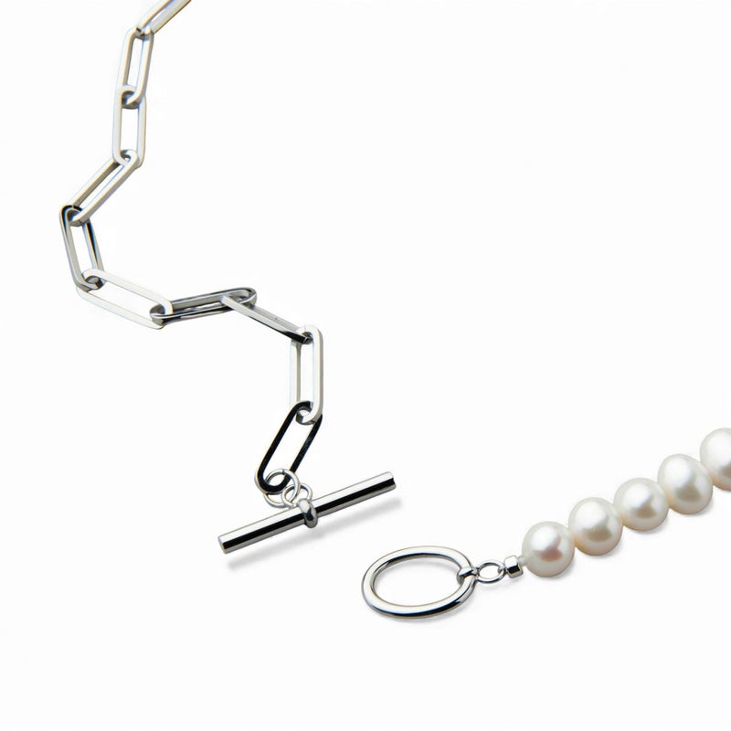 淡水真珠 ハーフチェーンネックレス　6.5-7.0mm SUS316L