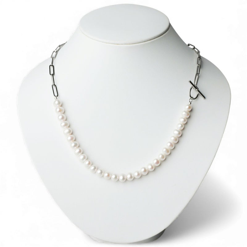 淡水真珠 ハーフチェーンネックレス　6.5-7.0mm SUS316L