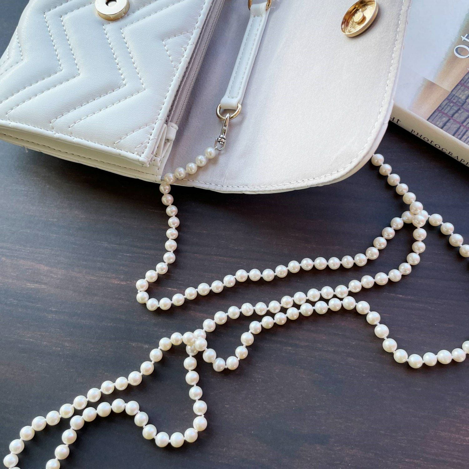 淡水真珠 ショルダーロング(ストラップ)　6.5-7.0mm 130cm