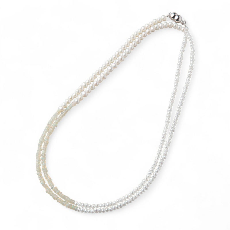 淡水真珠×オパール ロングネックレス　2.5-5.0mm ミックス