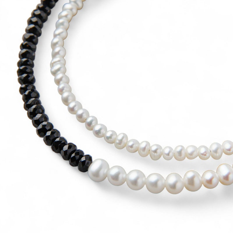  淡水真珠×ブラックスピネル ネックレス　2.5-5.0mm ミックス