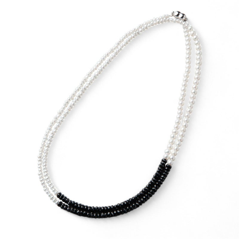 淡水真珠×ブラックスピネル ロングネックレス　2.5-5.0mm ミックス