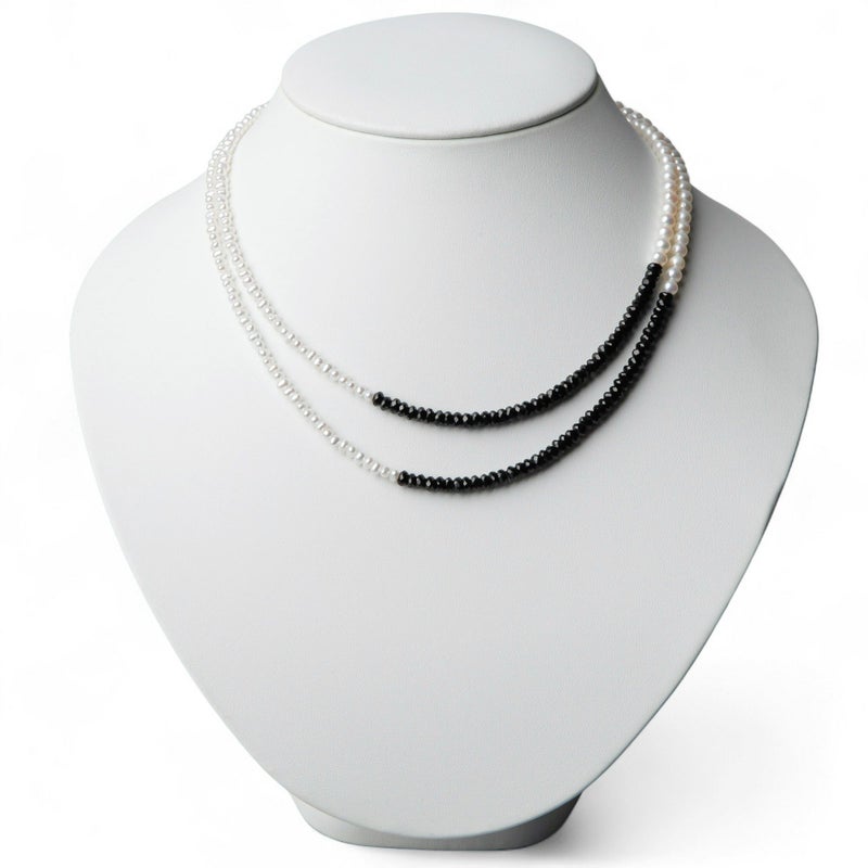 淡水真珠×ブラックスピネル ロングネックレス　2.5-5.0mm ミックス