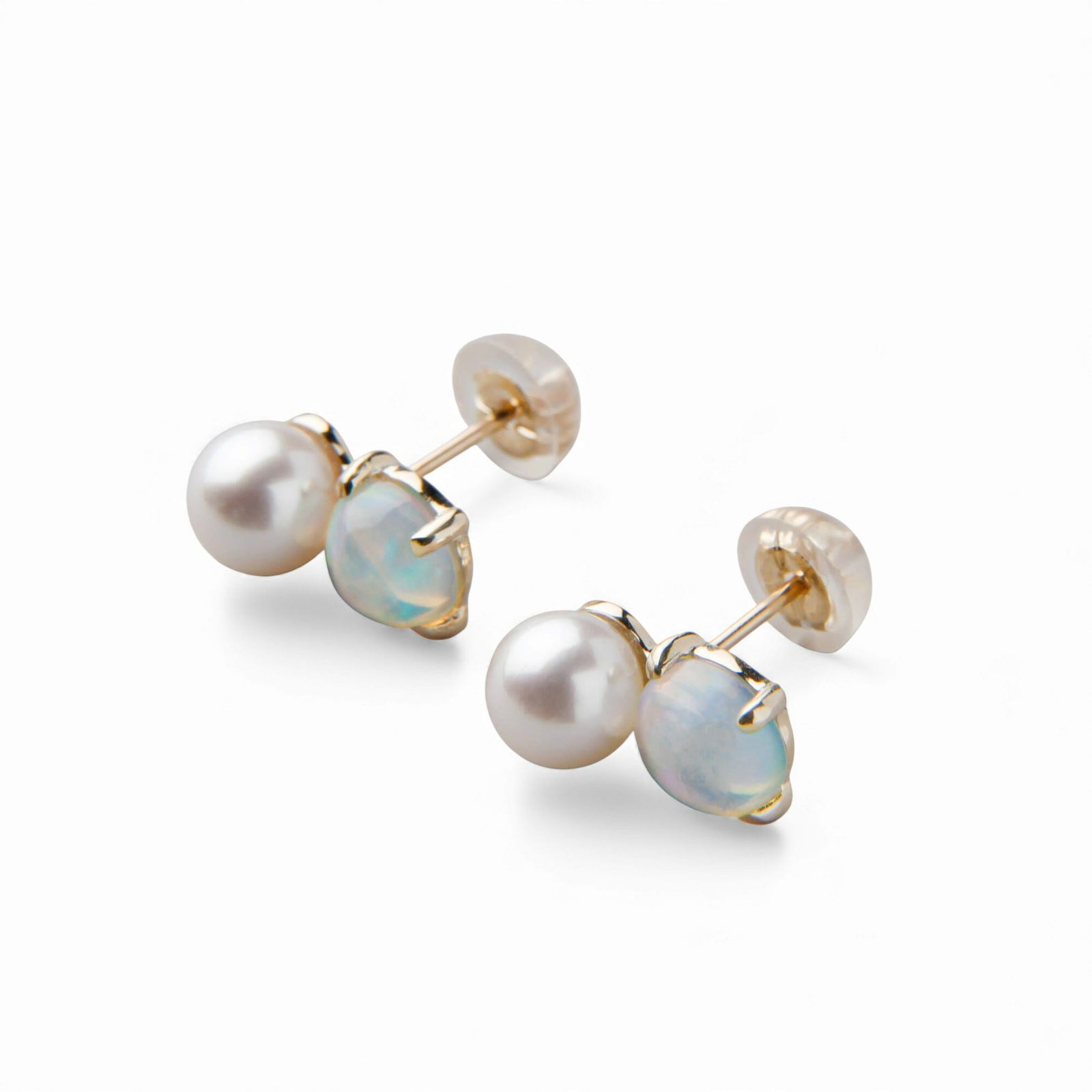 あこや真珠×オパール ピアス5.5-6.0mm/6mmUP K10YG