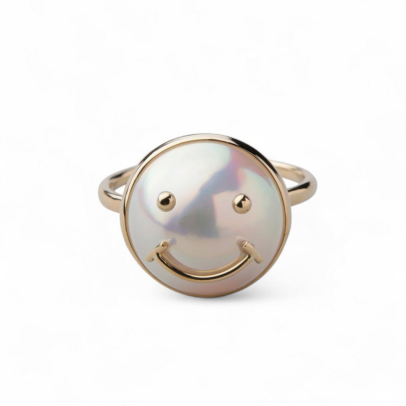 マベ真珠 スマイルリング13mmUP K18YG ホワイト