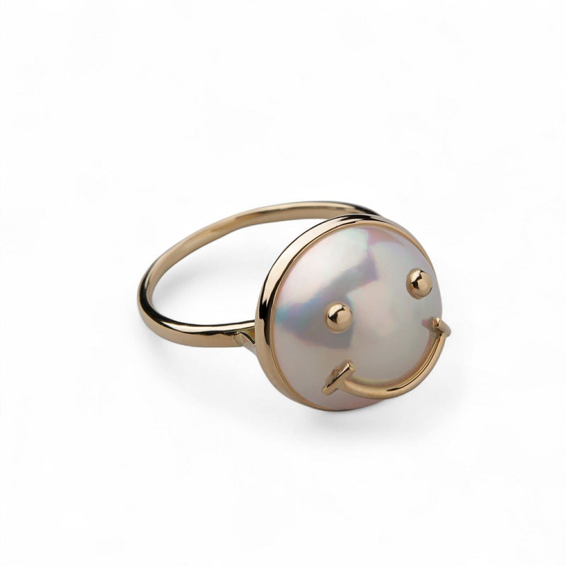 マベ真珠 スマイルリング13mmUP K18YG ホワイト