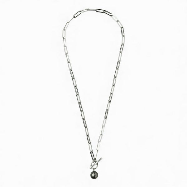 【WEB限定】Tahitian+ タヒチ黒蝶真珠 チェーンネックレス　11mmUP SUS304