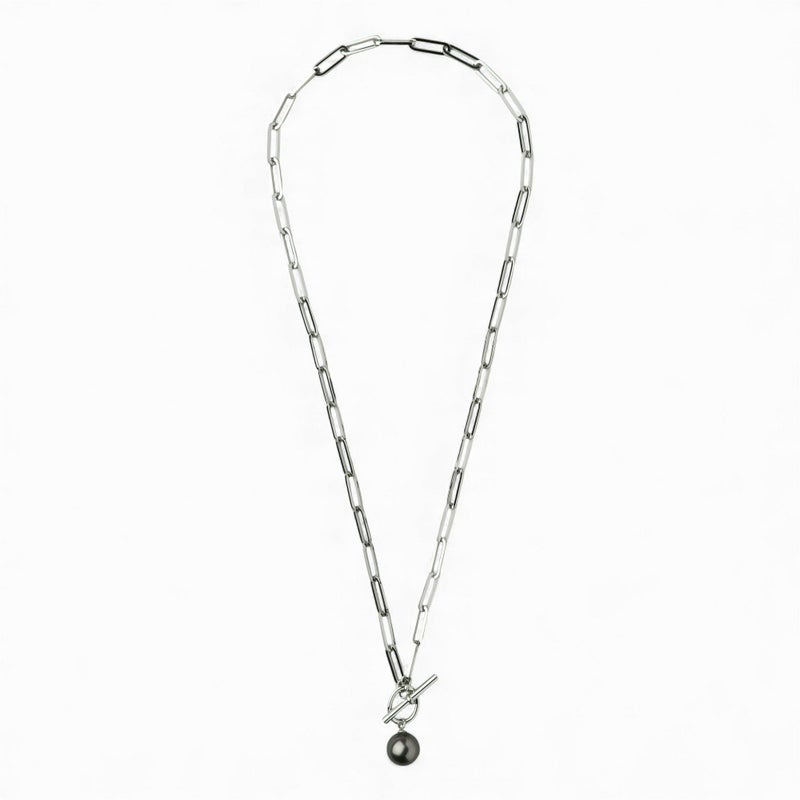 【WEB限定】Tahitian+ タヒチ黒蝶真珠 チェーンネックレス　11mmUP SUS304