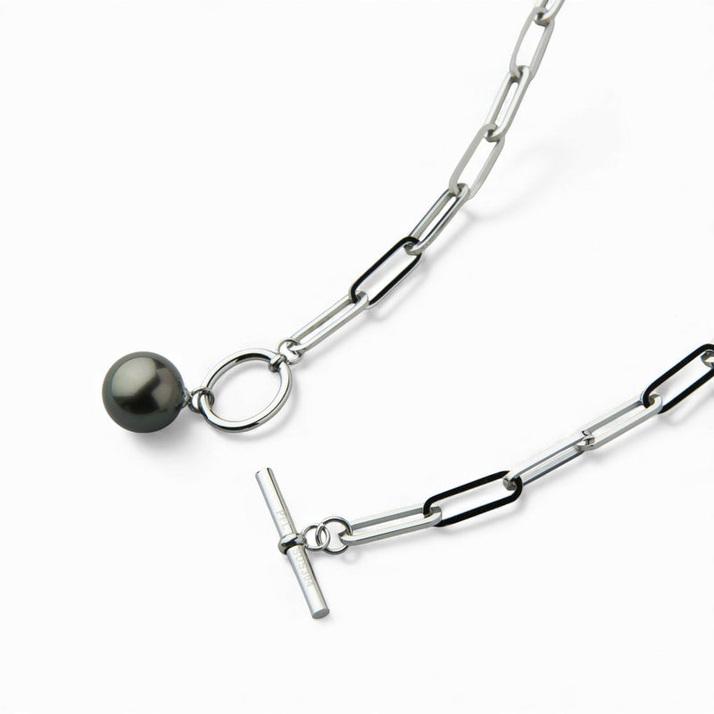 【WEB限定】Tahitian+ タヒチ黒蝶真珠 チェーンネックレス　11mmUP SUS304