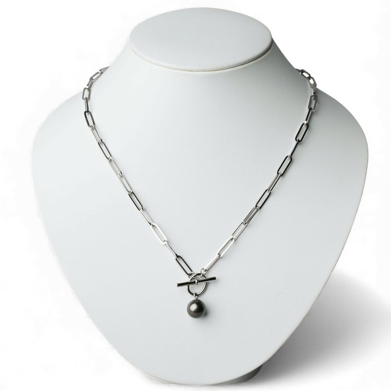 【WEB限定】Tahitian+ タヒチ黒蝶真珠 チェーンネックレス　11mmUP SUS304