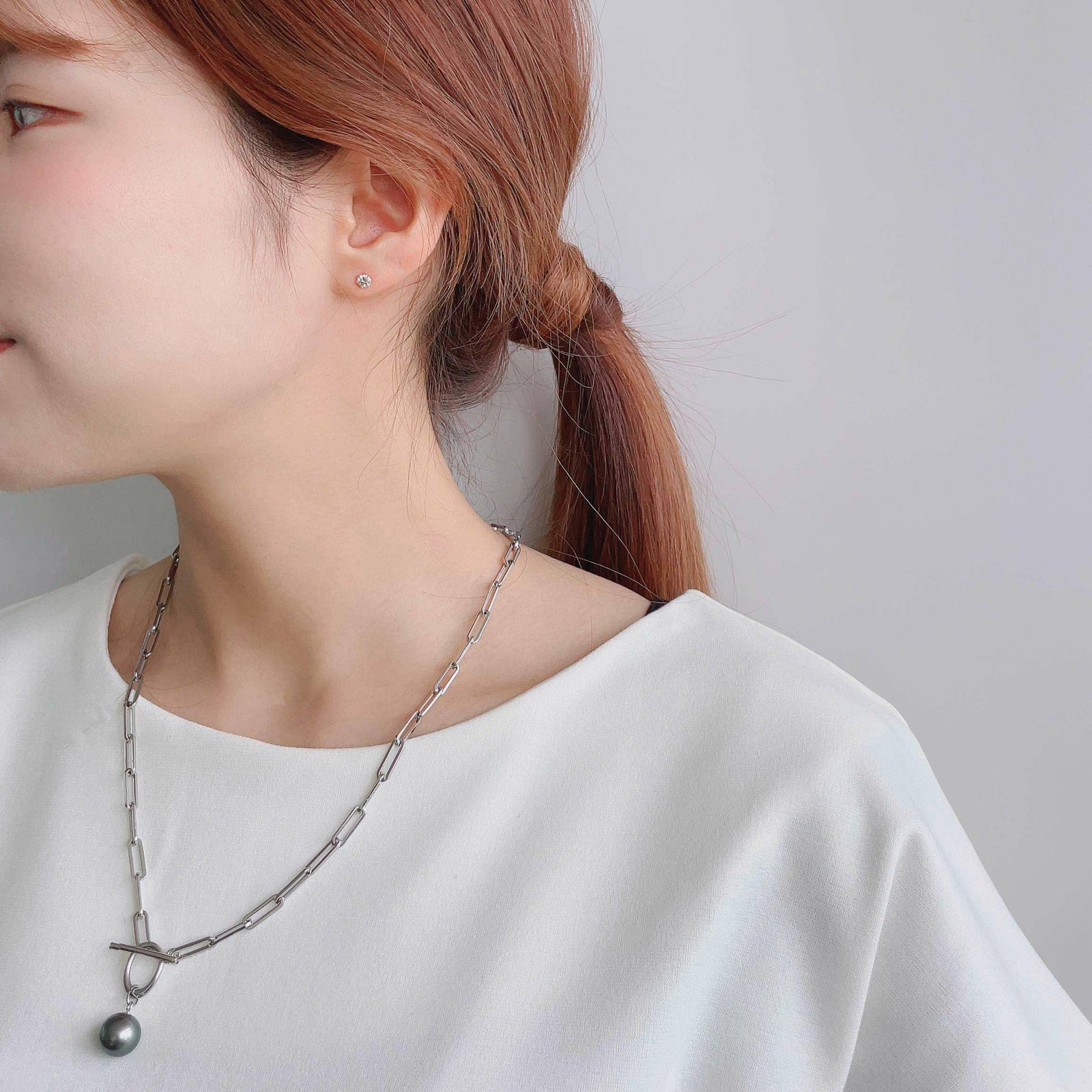 【WEB限定】Tahitian+ タヒチ黒蝶真珠 チェーンネックレス　11mmUP SUS304